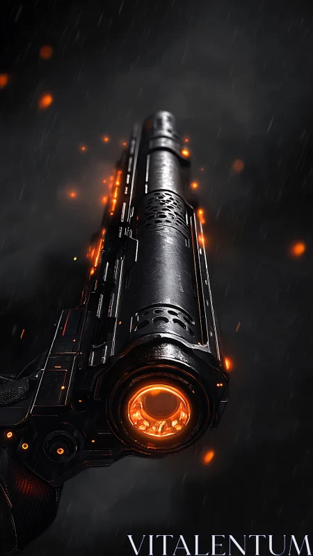 Futuristic plasma cannon barrel with molten orange core.