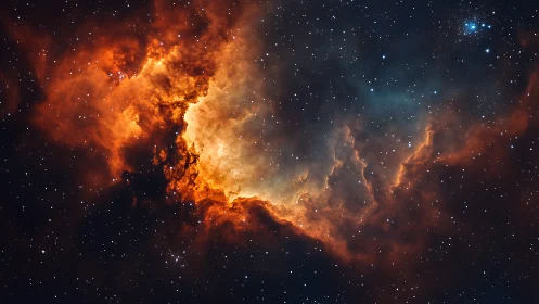 Fiery orange nebula arcs through dense star field void