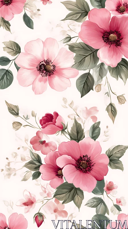 Blossoms dancing through cream-colored dreams with whimsical botanical grace