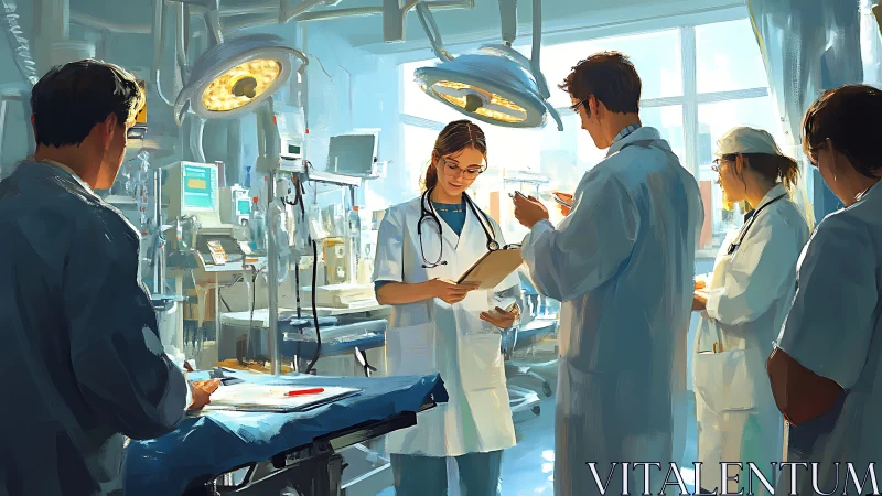 Medical team conducts clinical review in bright ICU ward