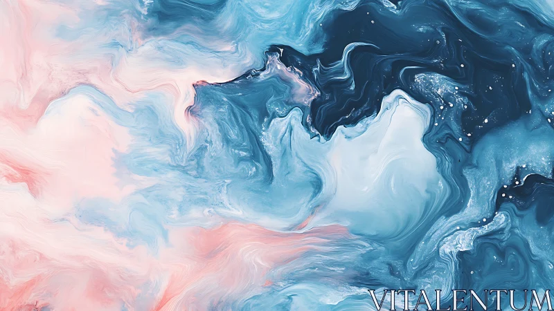 Fluid acrylic marbling in cyan, navy, and blush gradients