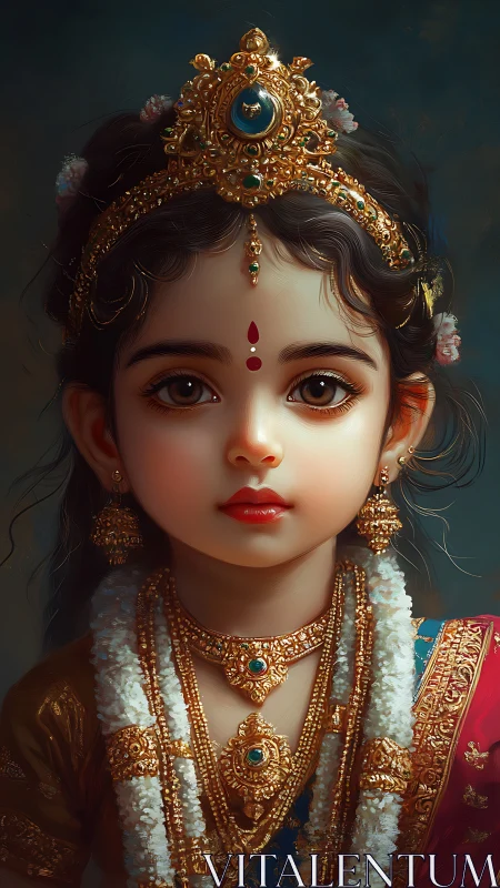Divine-eyed child goddess radiates grace in ceremonial jewels