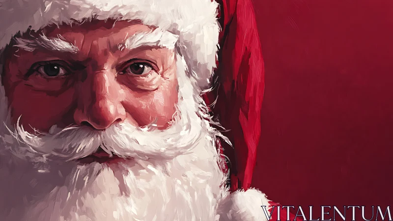 Kind-eyed Santa in cozy red, painted with winter warmth.