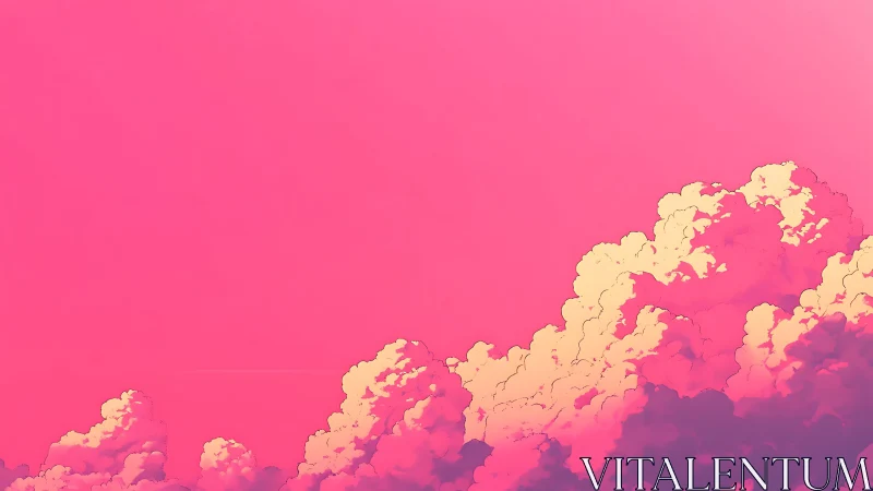 Pink sky with stylized cumulus clouds at lower edge.