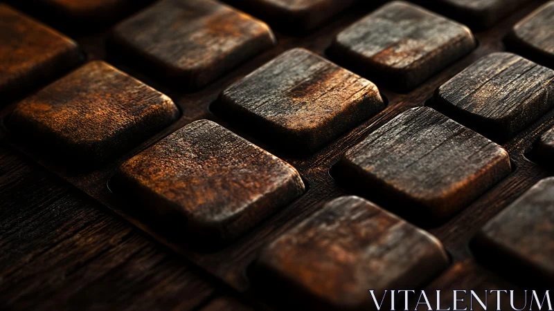 Weathered wooden keyboard keys glow in warm studio light.