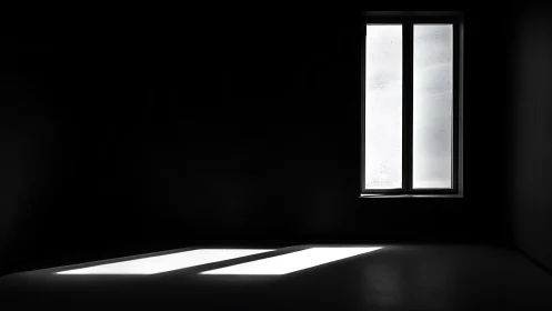 Dark empty room shows bright vertical window and floor light