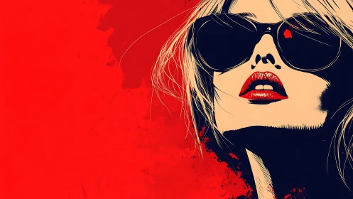 Bold red pop portrait with sunglasses and vivid lips.