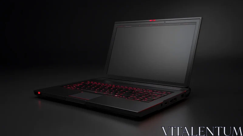 Matte black gaming laptop with red backlit keyboard on dark surface