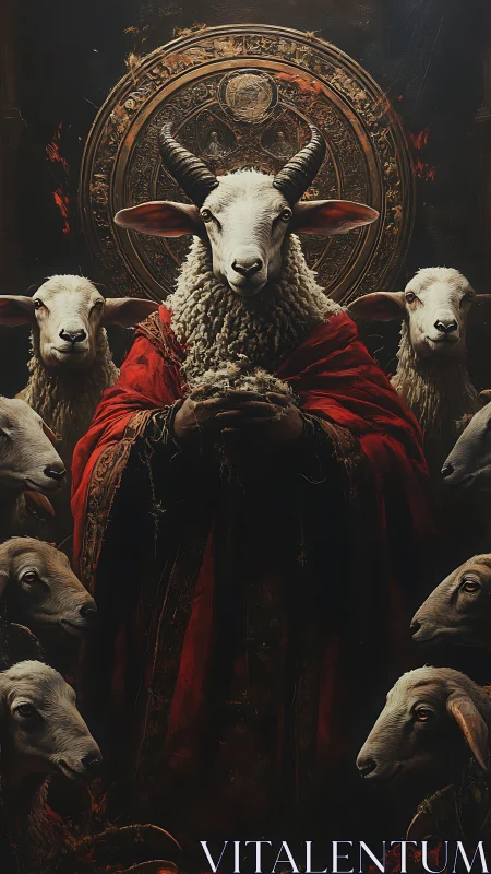 Regal horned sheep stands as a calm guardian among flock