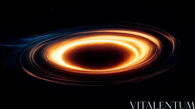 Glowing black hole accretion disk with swirling plasma ring.