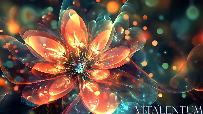 Luminous fractal flower glows with radiant translucent petals.