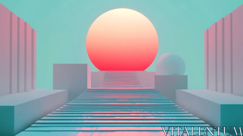 Geometric corridor with large gradient sun and structures.