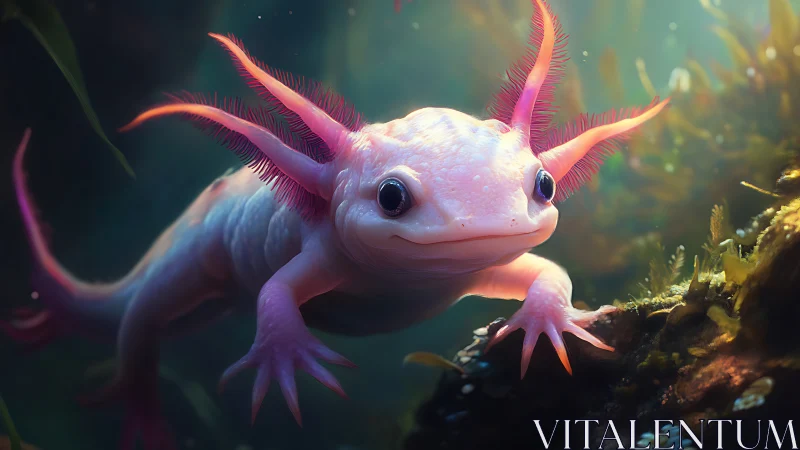 Bioluminescent axolotl rendered in high-fidelity aquatic lighting.
