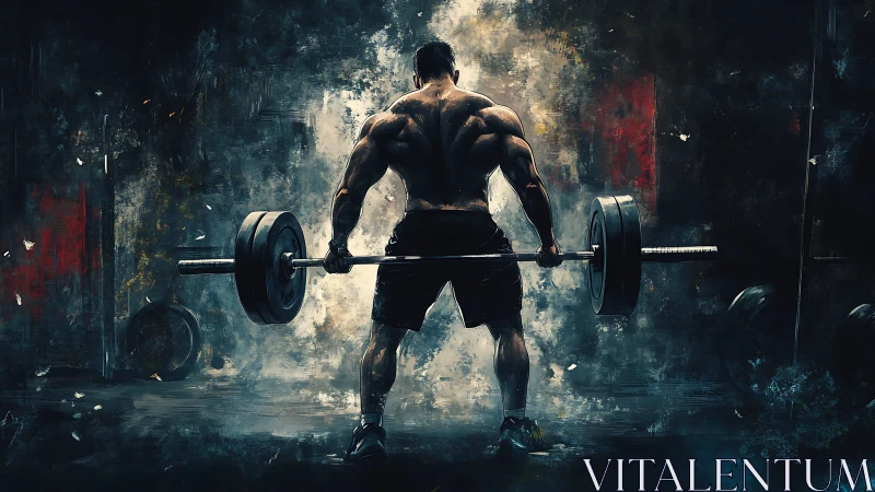Backlit powerlifter prepares heavy deadlift amid textured gym haze