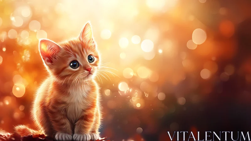Ginger kitten with bokeh lighting effect rendered digitally.