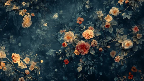 Botanical Reverie: Digital Floral Rendering on Teal Ground.