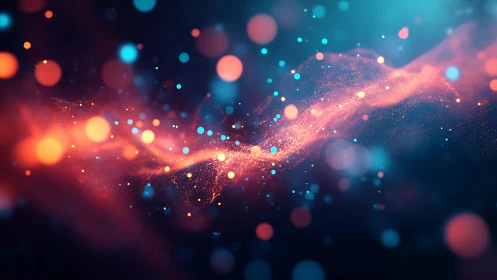 Abstract cosmic light wave with glowing particles in digital art style.