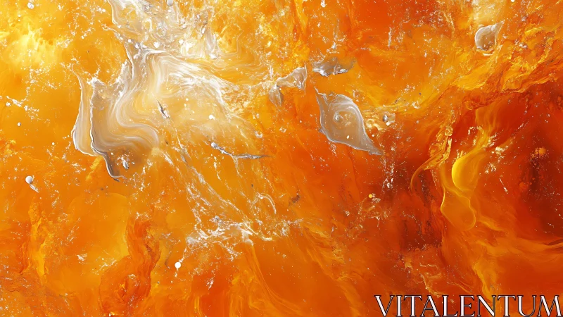 Vivid orange and white abstract fluid art painting with swirling shapes.