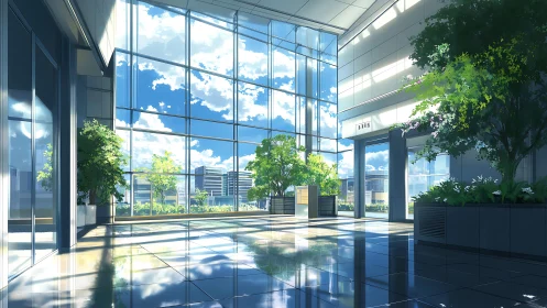Sunlit glass atrium where city views meet quiet greenery.