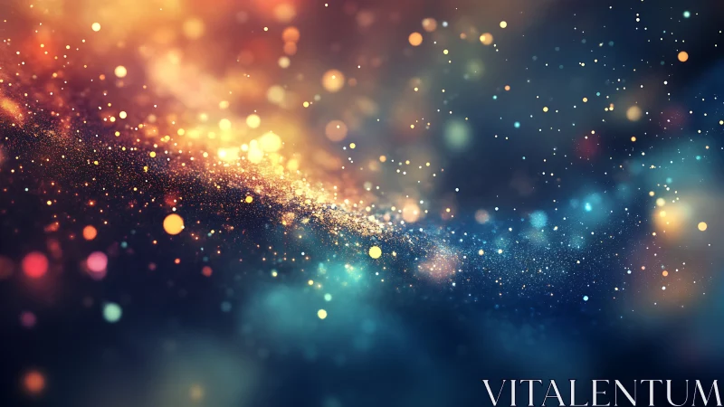 Colorful bokeh particles form a diagonal glowing field