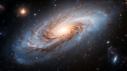 Barred spiral galaxy core with luminous bulge and rich dust lanes