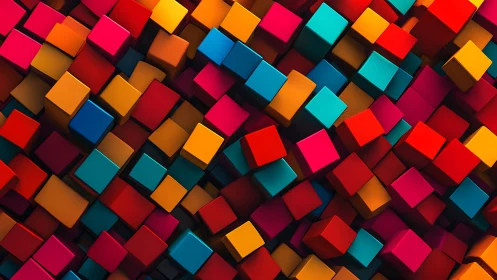 Chromatic cubes cascading in dense geometric abstraction.