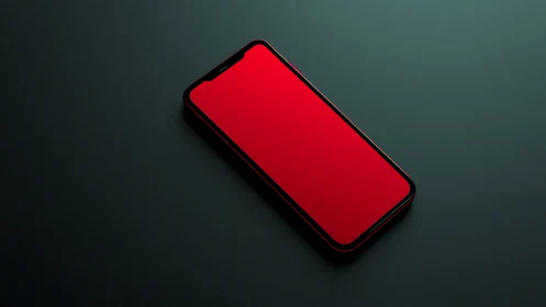 Modern smartphone with vibrant red display screen against neutral background.