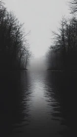 Symmetrical foggy river corridor with high contrast tonal depth
