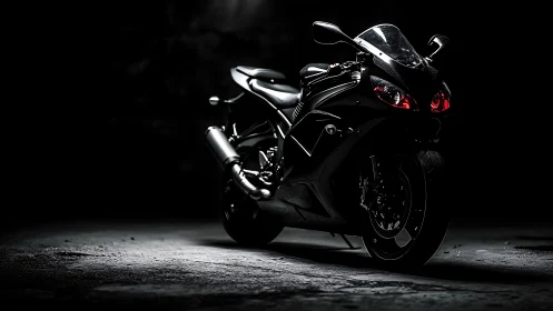 High-contrast sport motorcycle portrait in dramatic low-key lighting