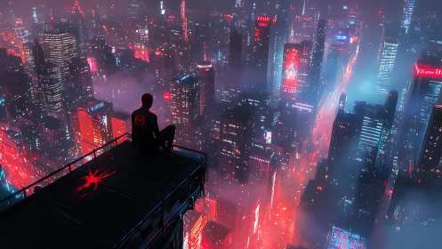 Neon-soaked watcher quietly redraws the city in electric haze