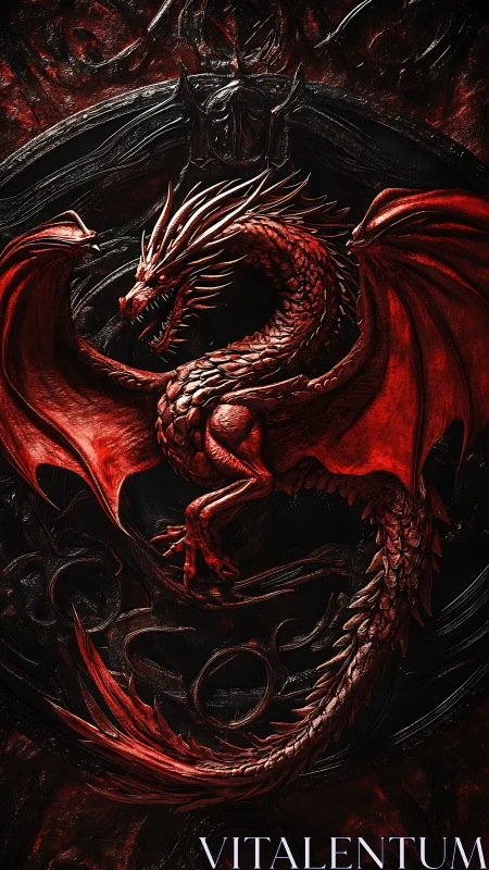 Crimson wyrm coils in molten shadow, guarding obsidian sigil.