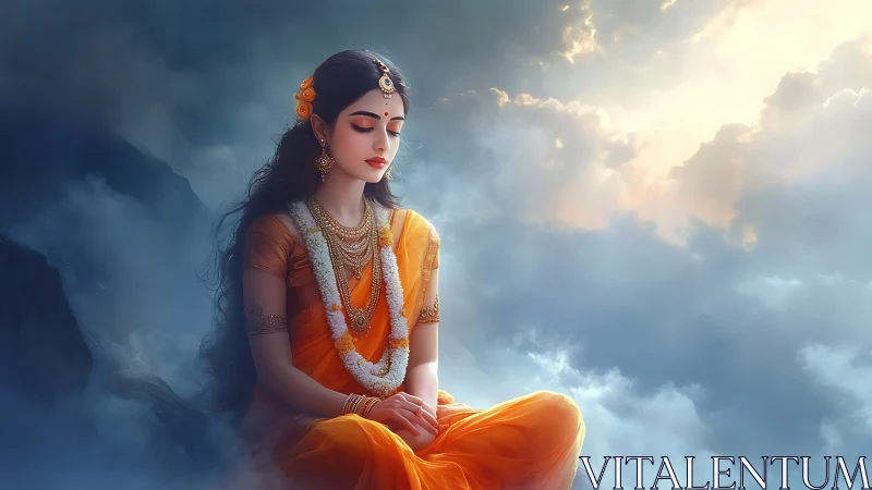 Skyborne sage in saffron calm above the whispering clouds.