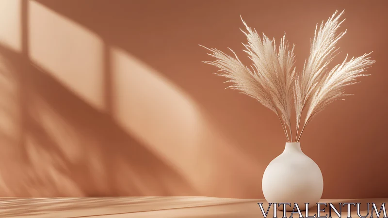 Soft sunlit pampas plume bouquet in a sculpted matte vase.