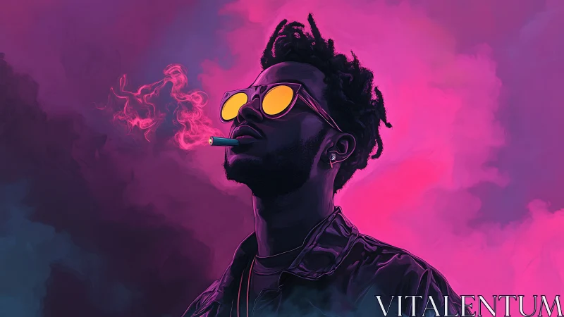 Smoky neon portrait shows cool figure in vibrant pink haze