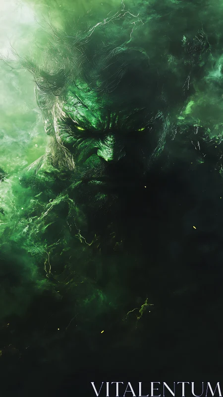 Emerald energy wraith emerging from swirling green void.