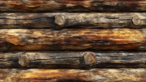 Horizontal stacked wooden logs show weathered surface texture