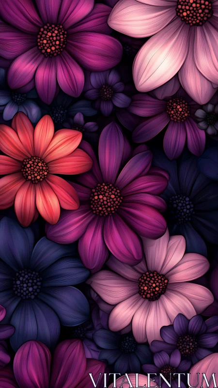 Vibrant Digital Daisies in Saturated Pink, Purple, and Red Tones