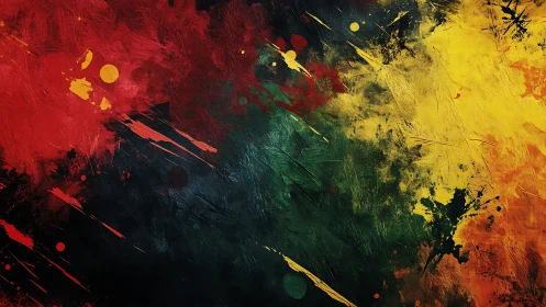 Triadic pigment collision with textured impasto and dynamic splatter fields