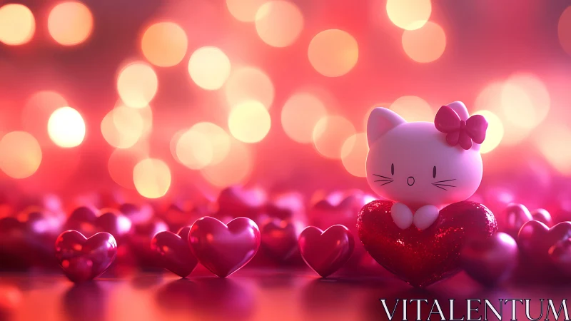 Tiny Feline Dreams Floating Through Coral Light Mist