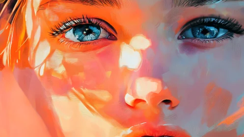 Hyperreal close-up portrait with prismatic warm light wash.