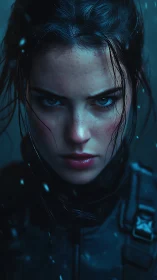 Storm-eyed operative carves resolve from the winter dark