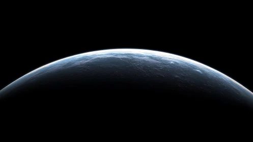 Planetary horizon glows softly against the silent void of space