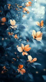 Orange and Cream Flowers in Luminous Blue Atmosphere