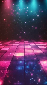 Spectral neon dancefloor under tri-chromatic stage luminance.