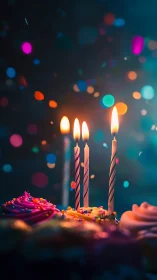 Glowing Birthday Candles with Bokeh Bokeh Lights and Vibrant Sprinkles
