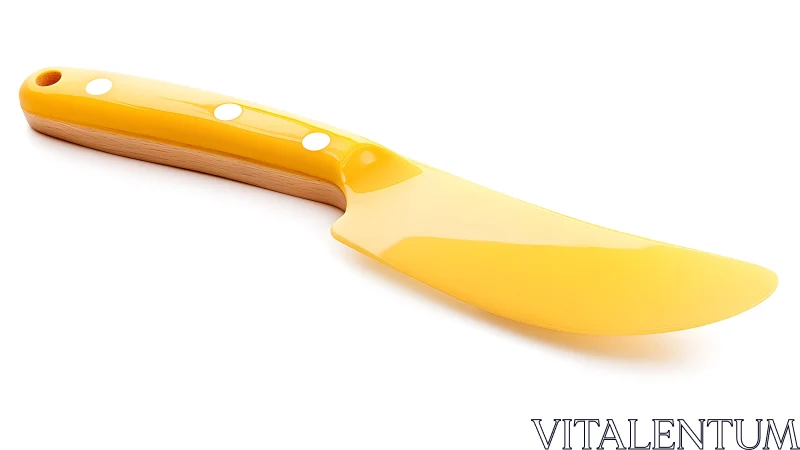 Modern yellow cheese knife with wooden handle, minimalist style.