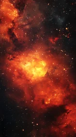 Red and yellow nebula cloud with scattered bright stars.