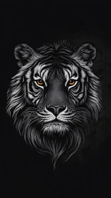 Monochrome frontal tiger portrait with luminous amber eyes