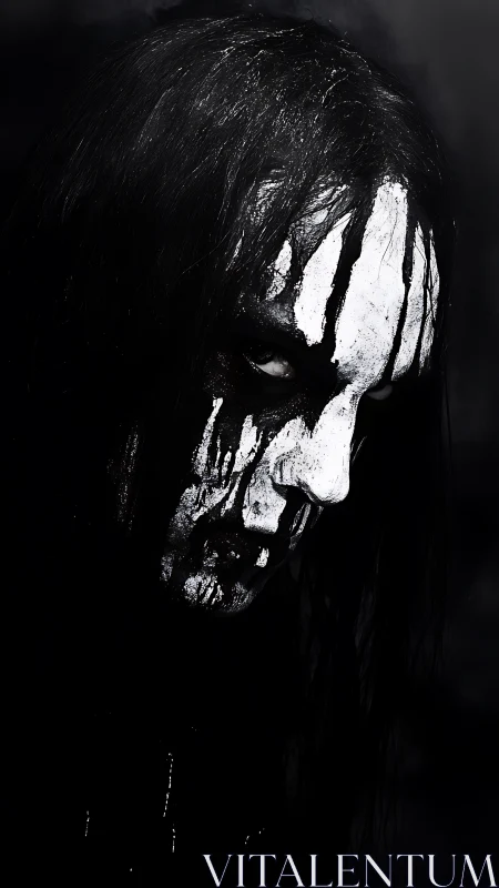 Black metal corpse paint portrait in stark contrast.