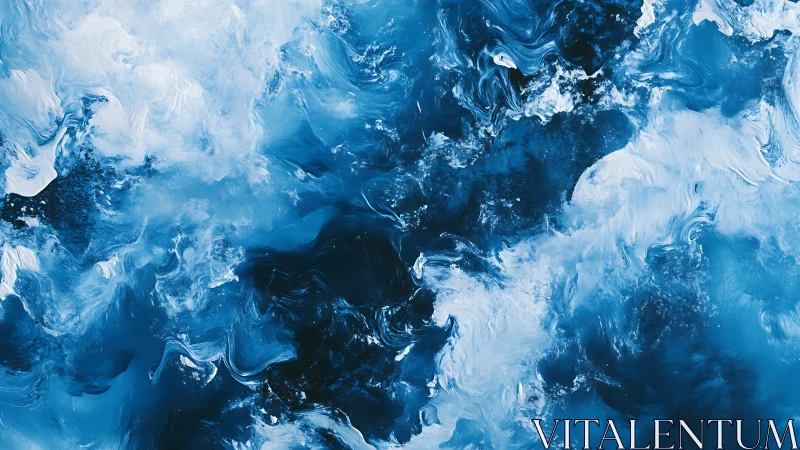 Oceanic blue abstract swirls evoke stormy celestial waters.